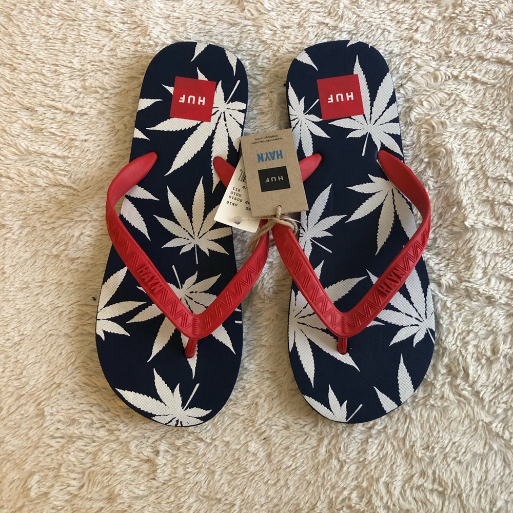 HUF x Hayn Red White & Blue Flip Flop Sandals NEW NWT - Picture 2 of 2